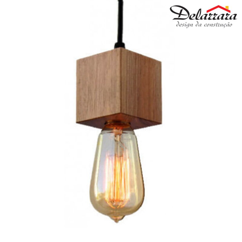 Pendente Retrô  De Madeira  Lâmpada  Led Filamento Bivolt