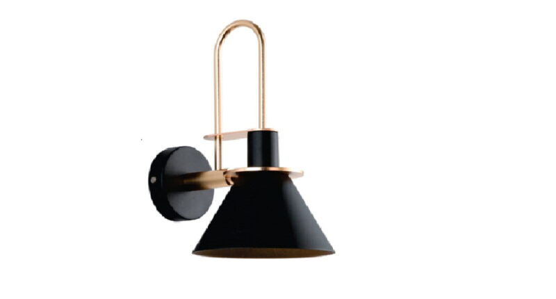 ARANDELA CONE COM DETALHE EM METAL PRETO E DOURADO