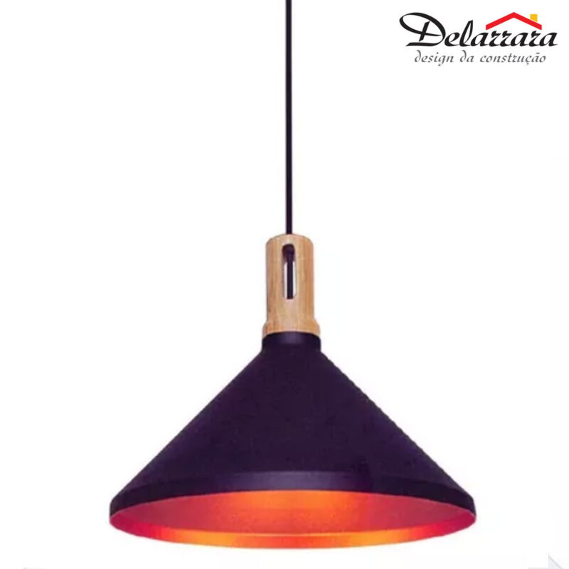 Pendente De Alumínio Preto e Dentro Dourado  Bivolt