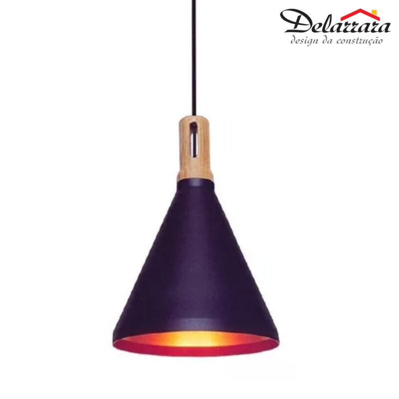 Pendente De Alumínio Preto e Dentro Dourado  Bivolt