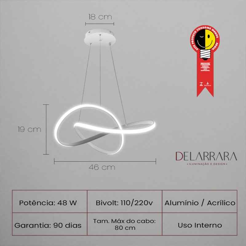 Lustre Pendente Design Moderno Led 48w Bivolt - Image 3
