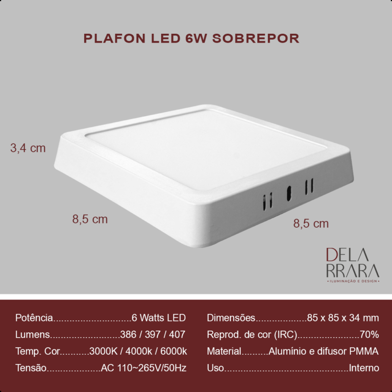Plafon Sobrepor 6w Mini Luminaria Led Quadrada 8,5cm Teto - Image 5